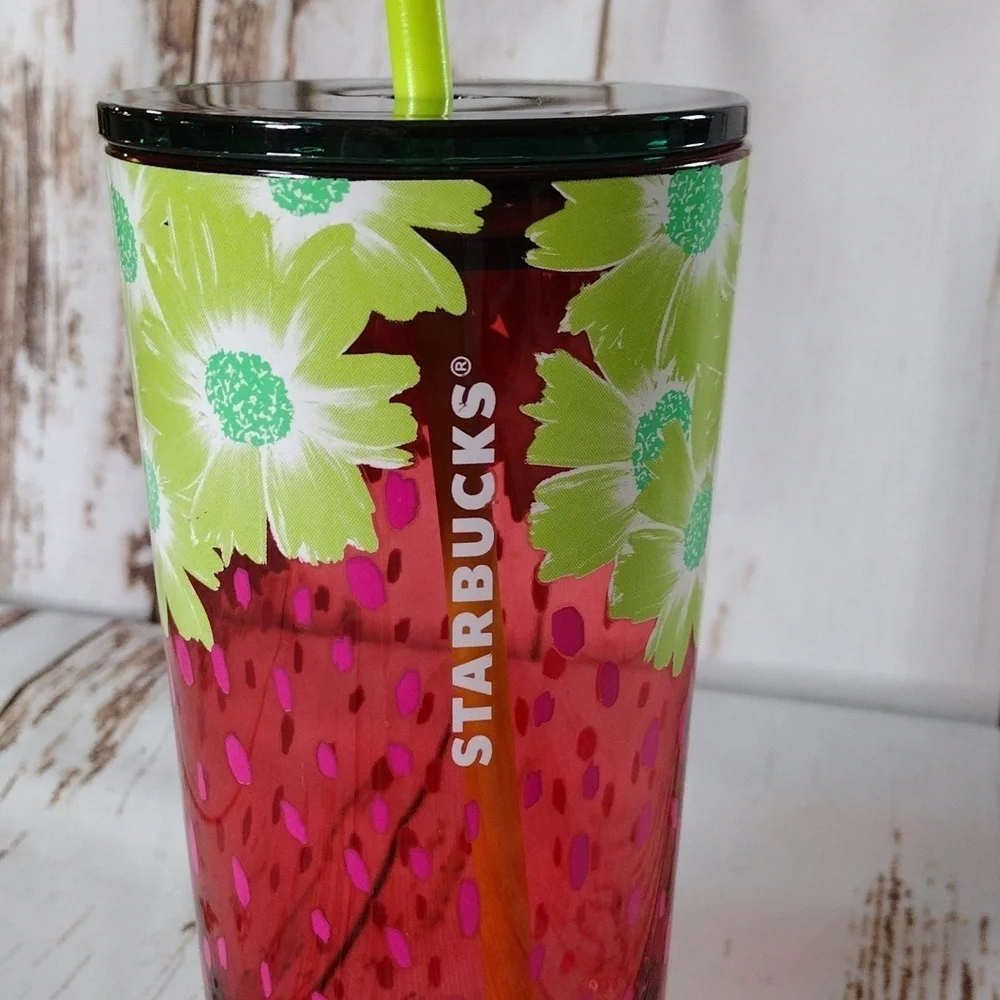 Starbucks Summer 2022‎ Floral Strawberry 18 oz Cold Cup